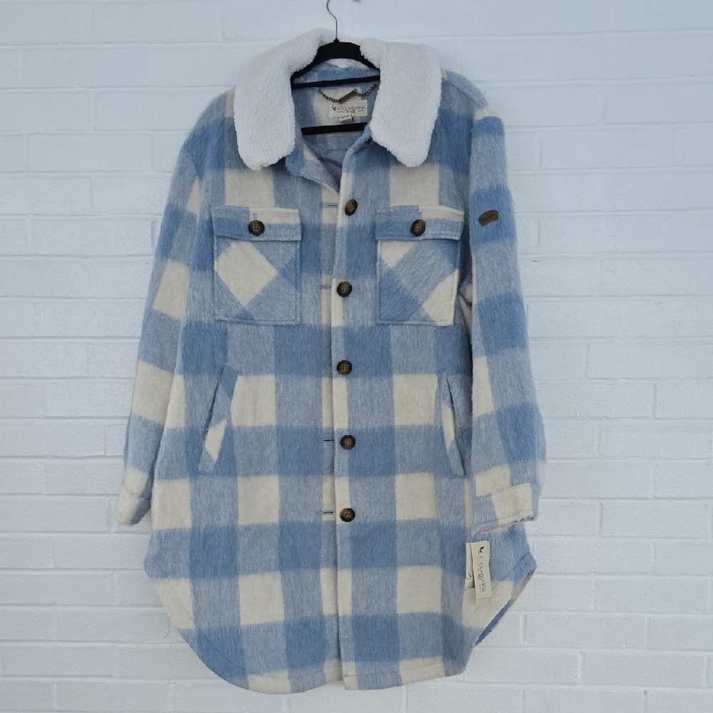 NWT Koolaburra by Ugg Jacket Shacket XXL Faux Wool Sky Blue Plaid